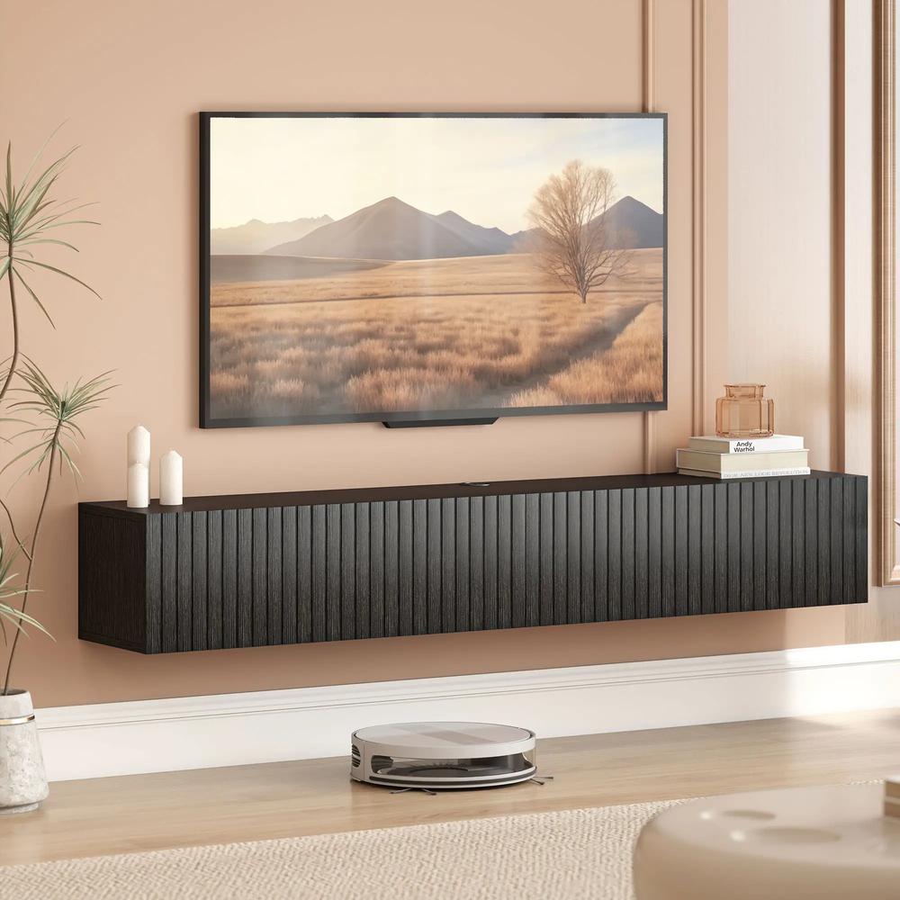 HOMCOM 140cm Floating TV Stand, Wall Mount TV Unit with Cable Management Hole, Fits up to 72" TV, Black Additional View 10