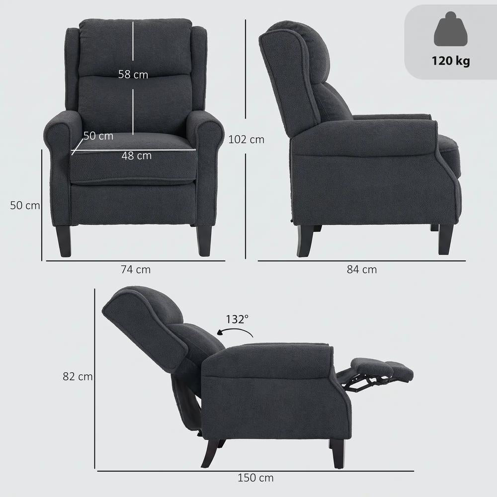 HOMCOM 132&deg; Recliner Armchair, with Extended Footrest - Dark Grey Additional View 3