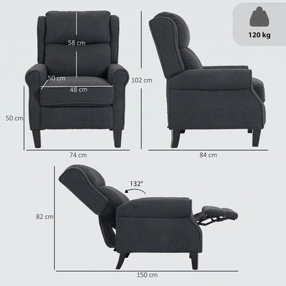 HOMCOM 132&deg; Recliner Armchair, with Extended Footrest - Dark Grey Additional View 3