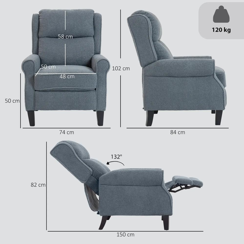 HOMCOM Recliner Armchair with Extended Leg Rest - Grey Additional View 3