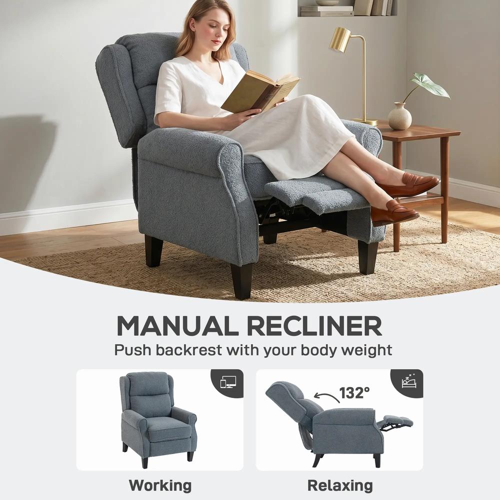 HOMCOM Recliner Armchair with Extended Leg Rest - Grey Additional View 4
