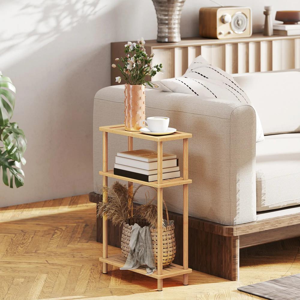 HOMCOM Bamboo Side Table, 3-Tier Slim End Table, Nordic Style, for Living Room, Bedroom, Office, Tool-Free Assembly, Natural Wood Finish Additional View 2