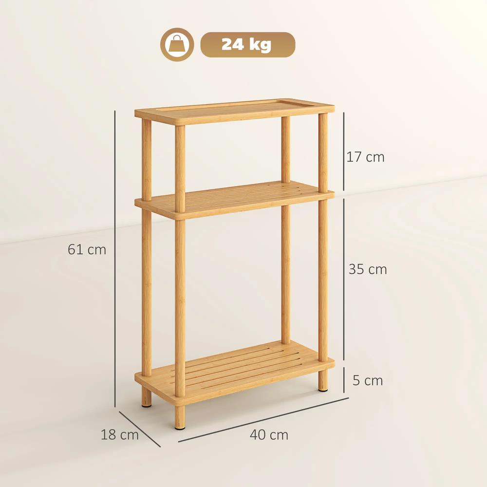 HOMCOM Bamboo Side Table, 3-Tier Slim End Table, Nordic Style, for Living Room, Bedroom, Office, Tool-Free Assembly, Natural Wood Finish Additional View 3
