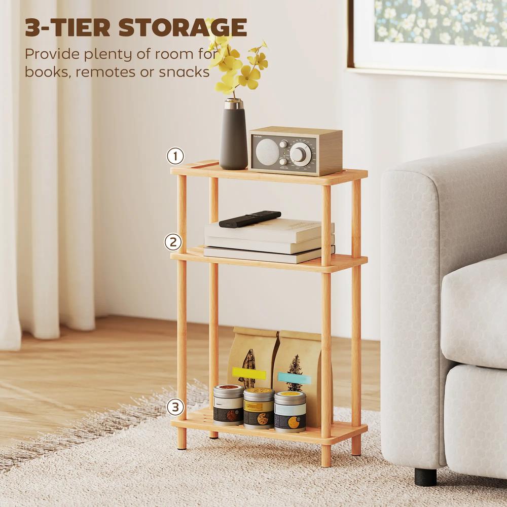 HOMCOM Bamboo Side Table, 3-Tier Slim End Table, Nordic Style, for Living Room, Bedroom, Office, Tool-Free Assembly, Natural Wood Finish Additional View 5