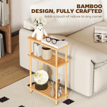 HOMCOM Bamboo Side Table, 3-Tier Slim End Table, Nordic Style, for Living Room, Bedroom, Office, Tool-Free Assembly, Natural Wood Finish Additional View 6