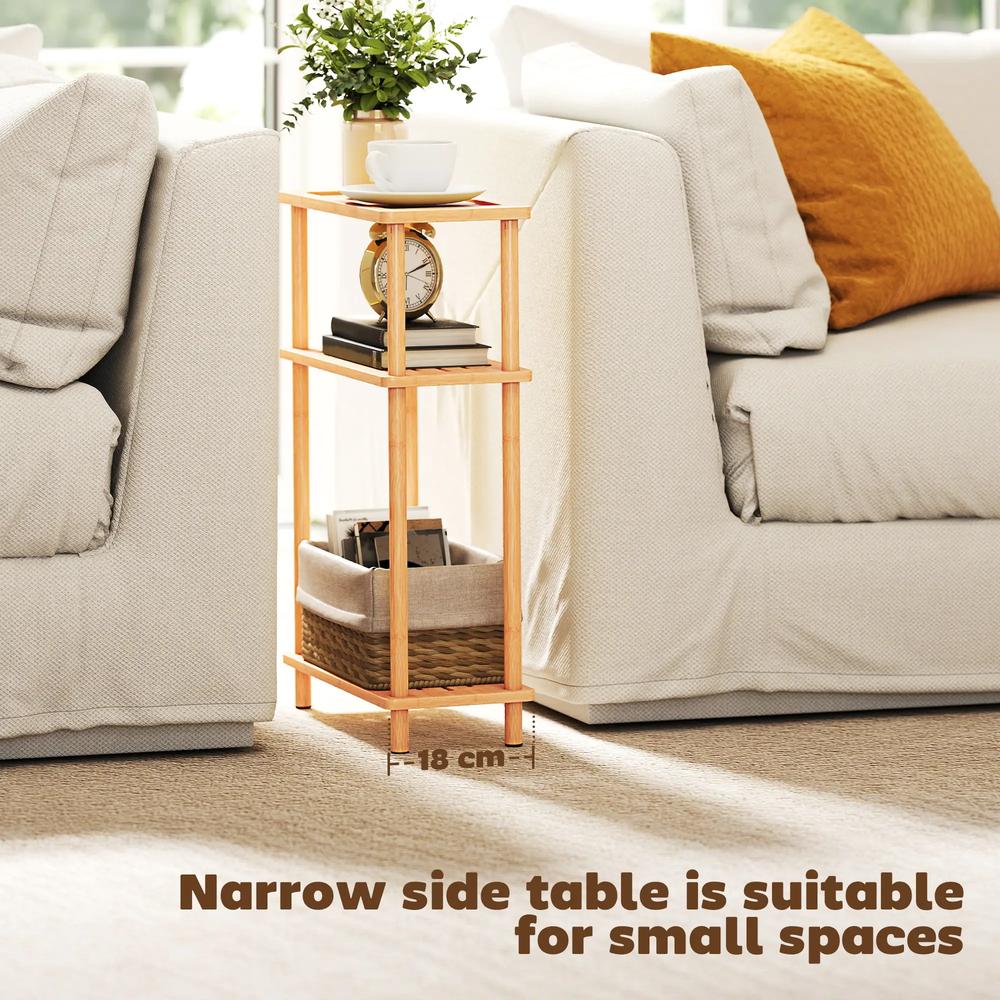 HOMCOM Bamboo Side Table, 3-Tier Slim End Table, Nordic Style, for Living Room, Bedroom, Office, Tool-Free Assembly, Natural Wood Finish Additional View 7