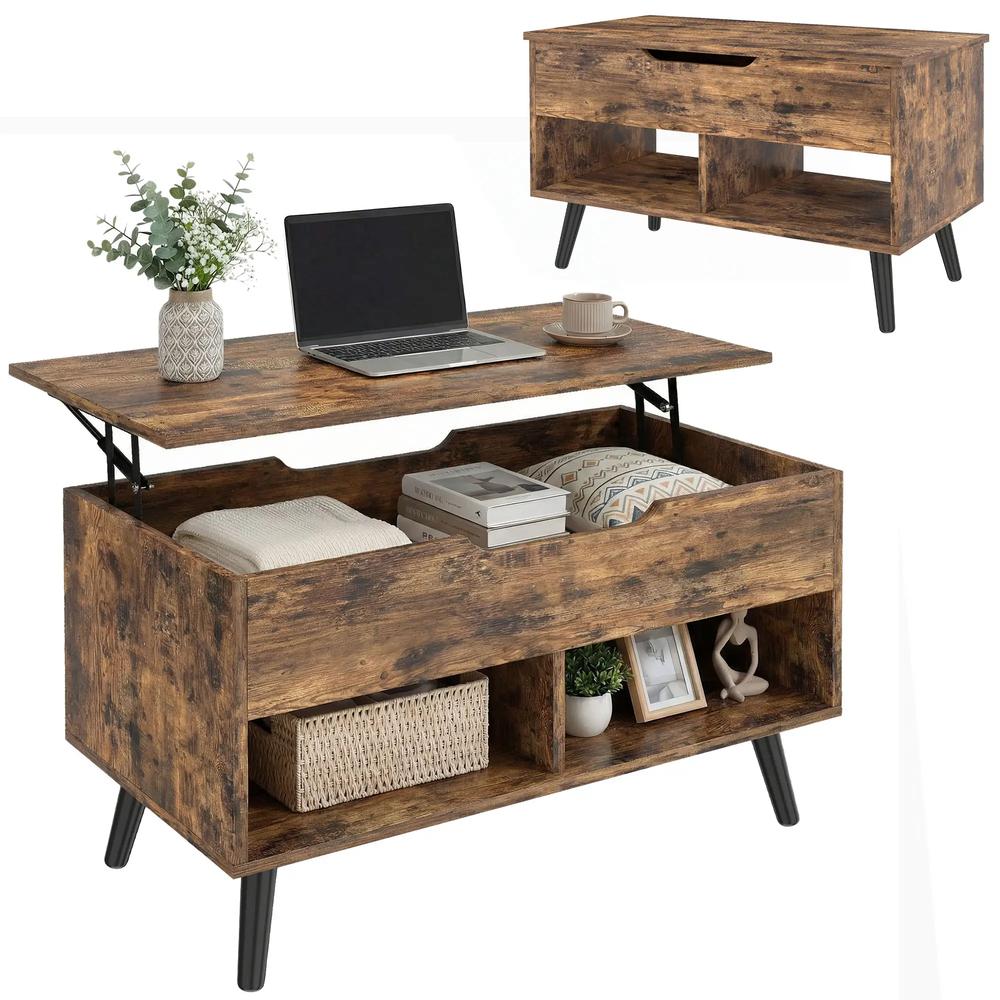 HOMCOM Lift Top Coffee Table with Hidden Storage Living Room Table Metal Legs 75 cm Rustic Brown Additional View 11