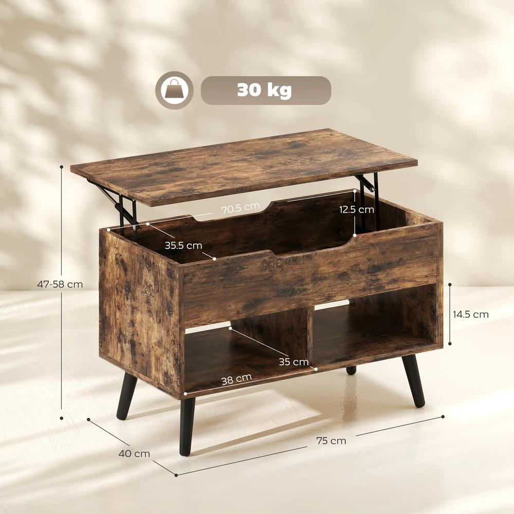 HOMCOM Lift Top Coffee Table with Hidden Storage Living Room Table Metal Legs 75 cm Rustic Brown Additional View 3