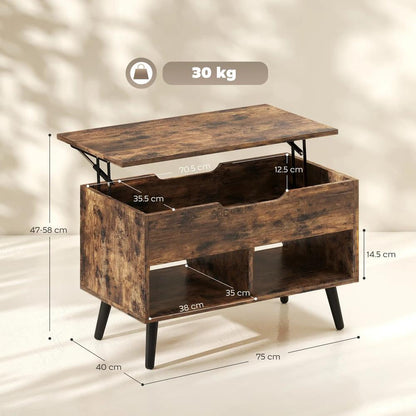 HOMCOM Lift Top Coffee Table with Hidden Storage Living Room Table Metal Legs 75 cm Rustic Brown Additional View 3