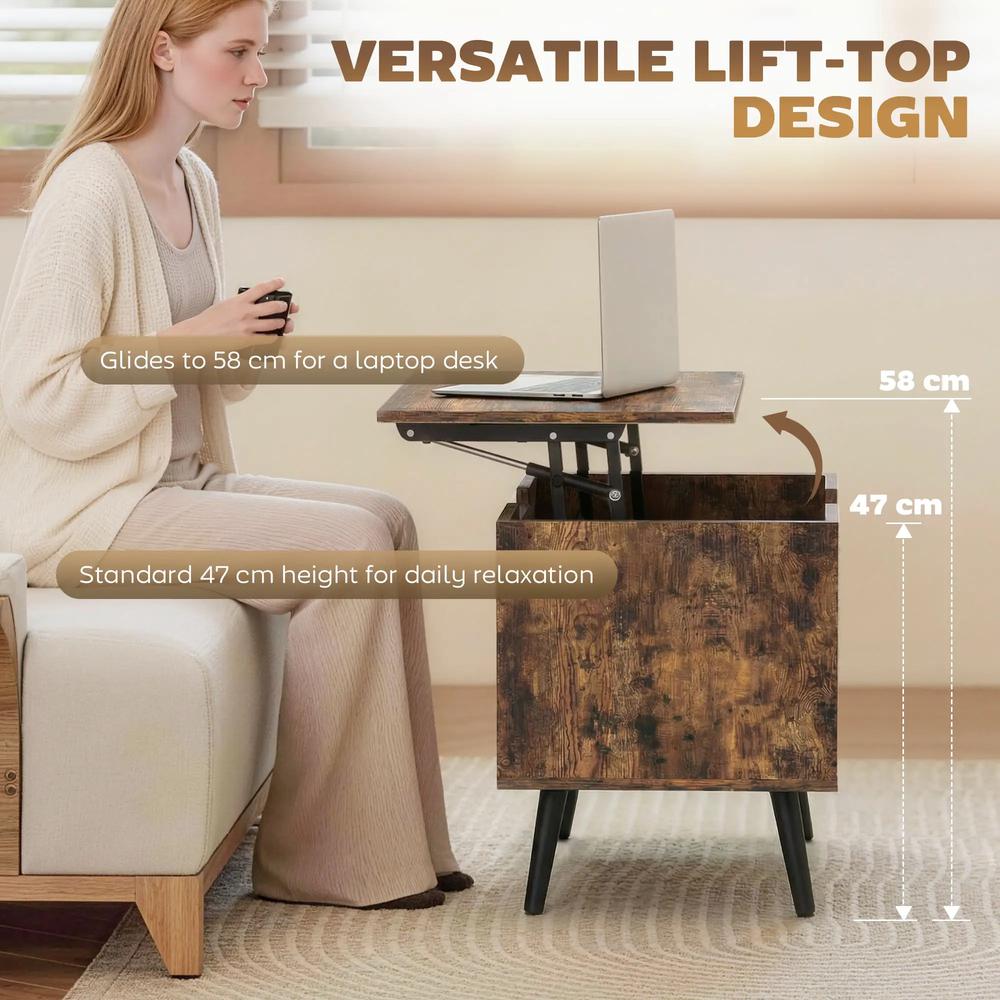 HOMCOM Lift Top Coffee Table with Hidden Storage Living Room Table Metal Legs 75 cm Rustic Brown Additional View 4