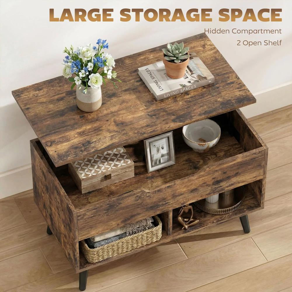 HOMCOM Lift Top Coffee Table with Hidden Storage Living Room Table Metal Legs 75 cm Rustic Brown Additional View 5