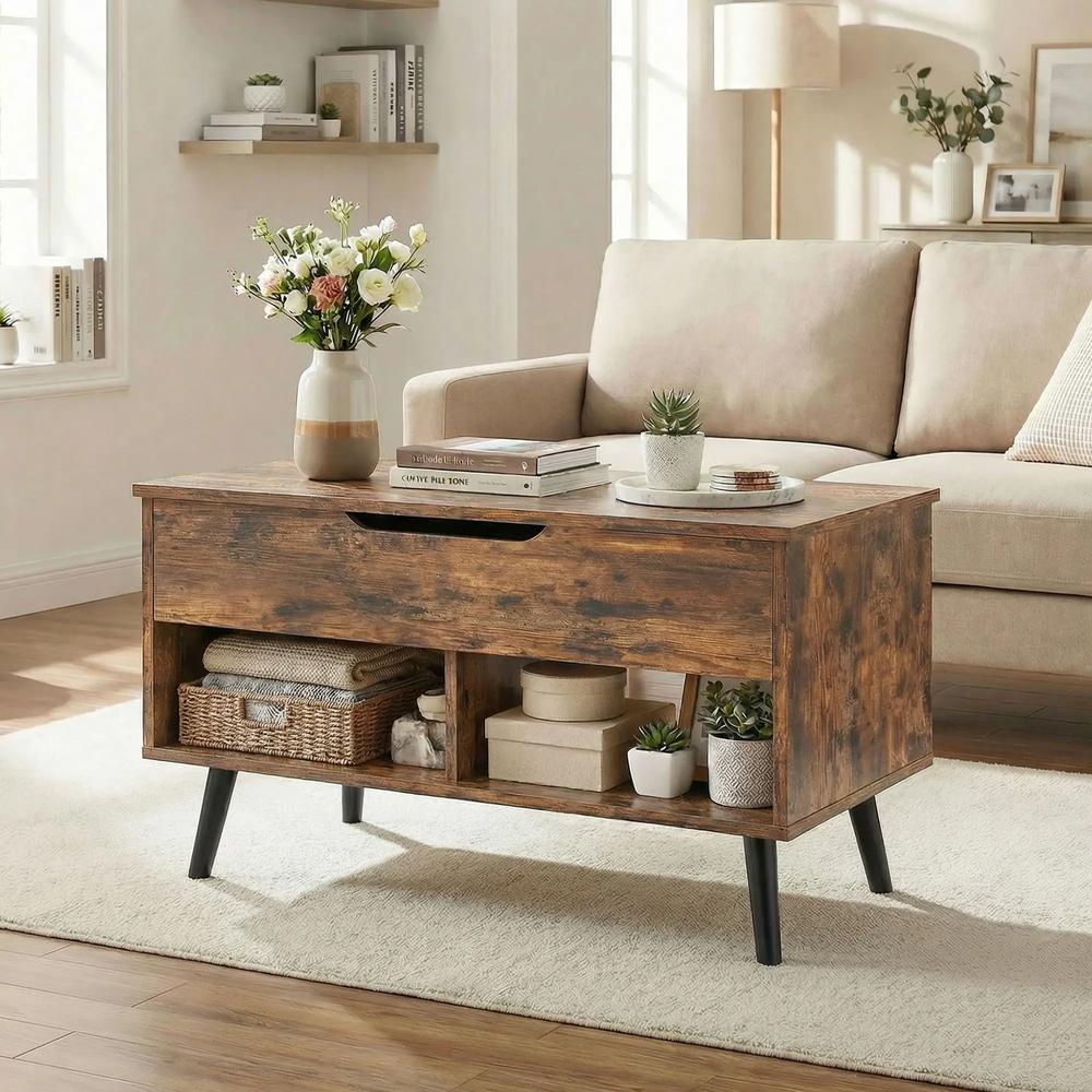 HOMCOM Lift Top Coffee Table with Hidden Storage Living Room Table Metal Legs 75 cm Rustic Brown Additional View 8