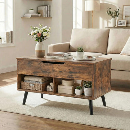 HOMCOM Lift Top Coffee Table with Hidden Storage Living Room Table Metal Legs 75 cm Rustic Brown Additional View 8