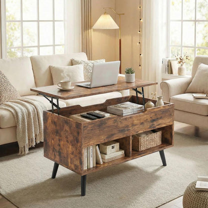 HOMCOM Lift Top Coffee Table with Hidden Storage Living Room Table Metal Legs 75 cm Rustic Brown Additional View 9