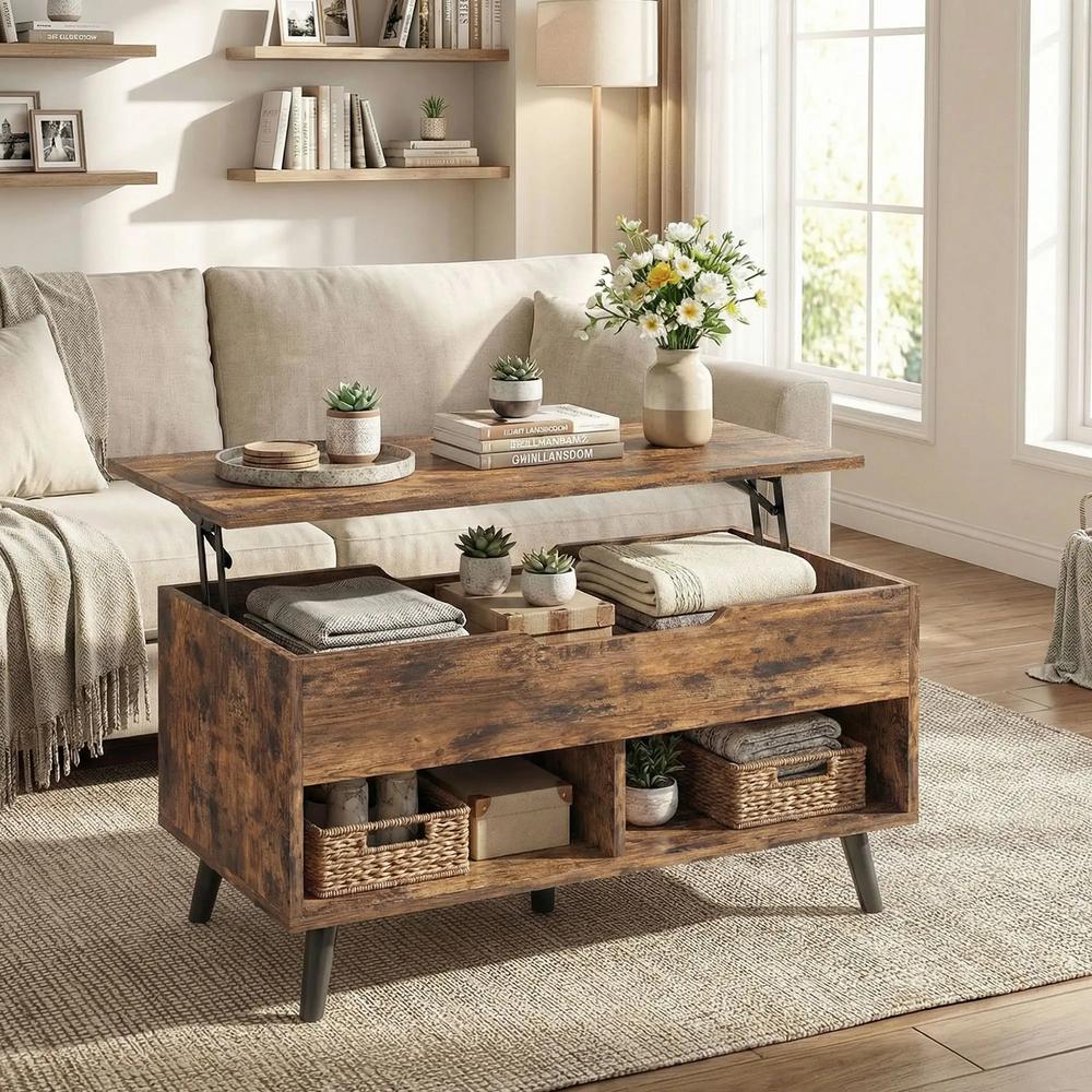 HOMCOM Lift Top Coffee Table with Hidden Storage Living Room Table Metal Legs 75 cm Rustic Brown Additional View 10