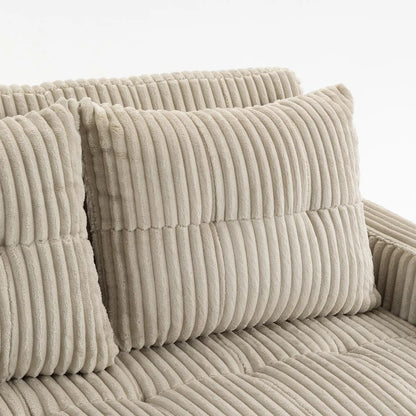 HOMCOM Corduroy Click Clack Sleeper Sofa with Pull Out Design, 2 Seater Sofa Bed, Cream White Additional View 12