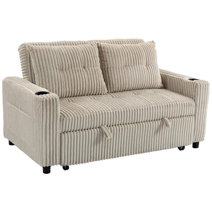 HOMCOM Corduroy Click Clack Sleeper Sofa with Pull Out Design, 2 Seater Sofa Bed, Cream White Additional View 15
