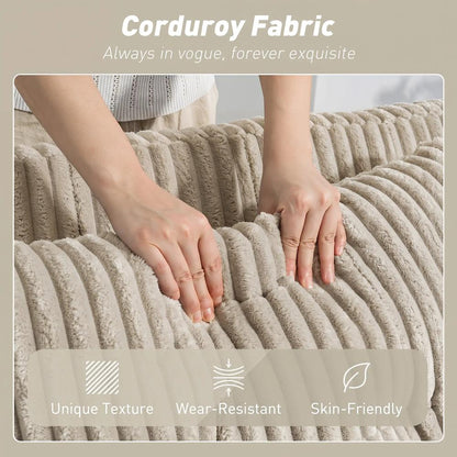 HOMCOM Corduroy Click Clack Sleeper Sofa with Pull Out Design, 2 Seater Sofa Bed, Cream White Additional View 6