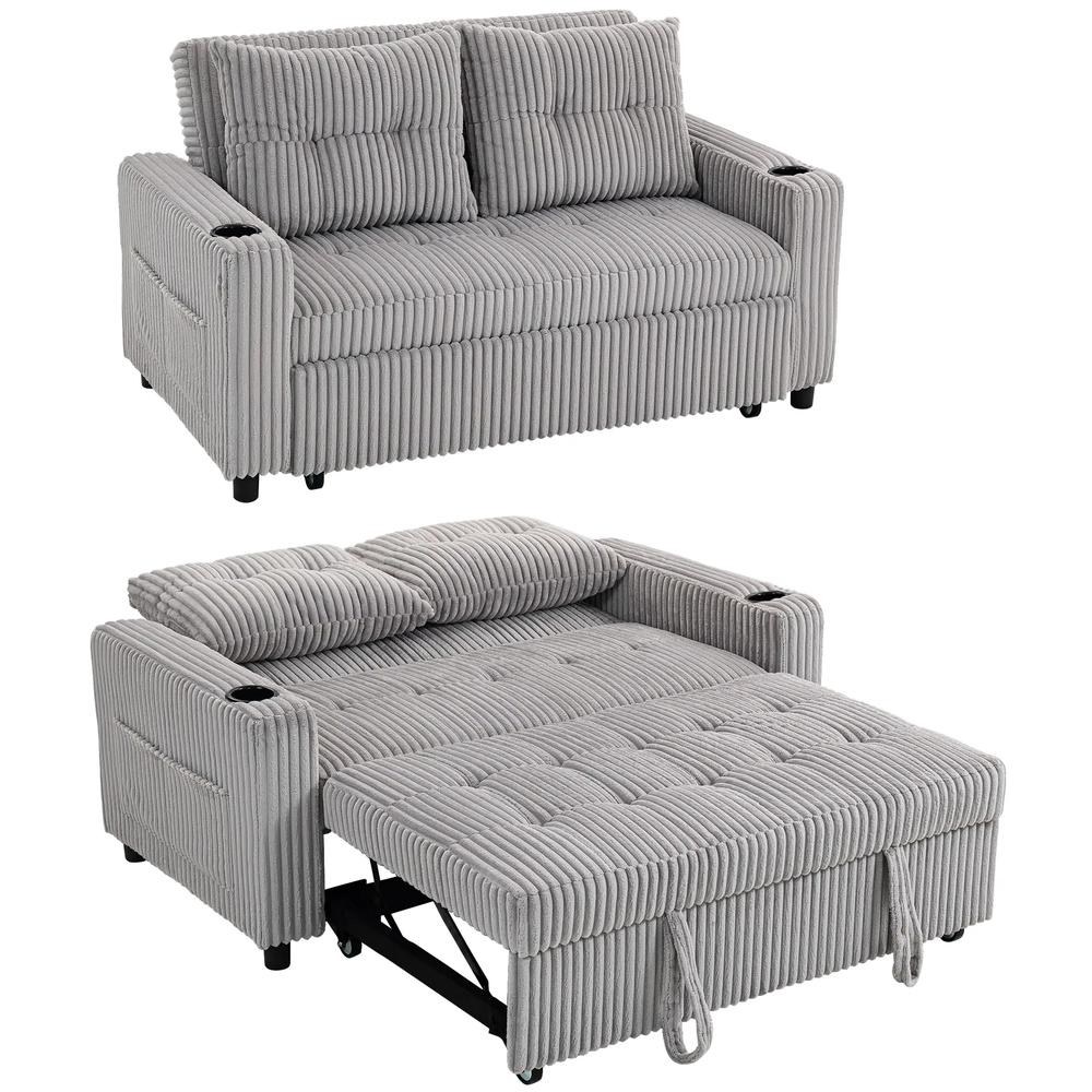 HOMCOM 2 Seater Click Clack Sofa Bed with Pull Out Design, Corduroy Upholstery Additional View 11