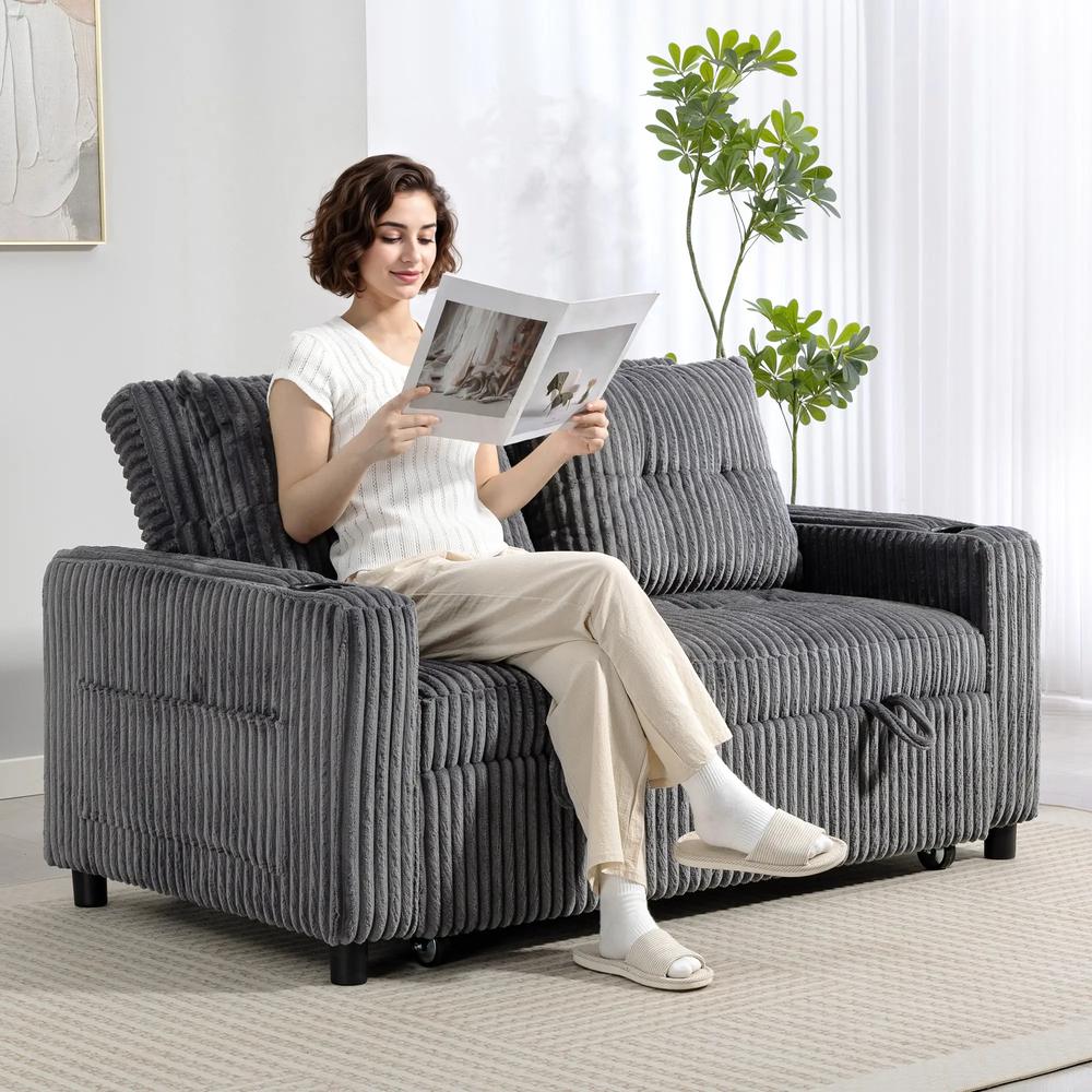 HOMCOM 2 Seater Click Clack Sofa Bed with Pull Out Design, Corduroy Upholstery Additional View 13