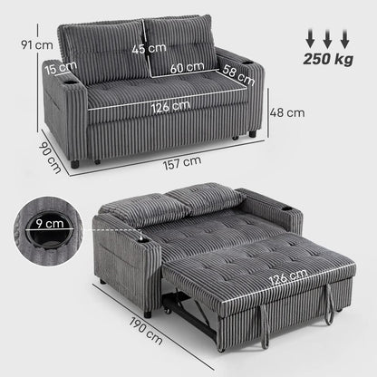 HOMCOM 2 Seater Click Clack Sofa Bed with Pull Out Design, Corduroy Upholstery Additional View 14