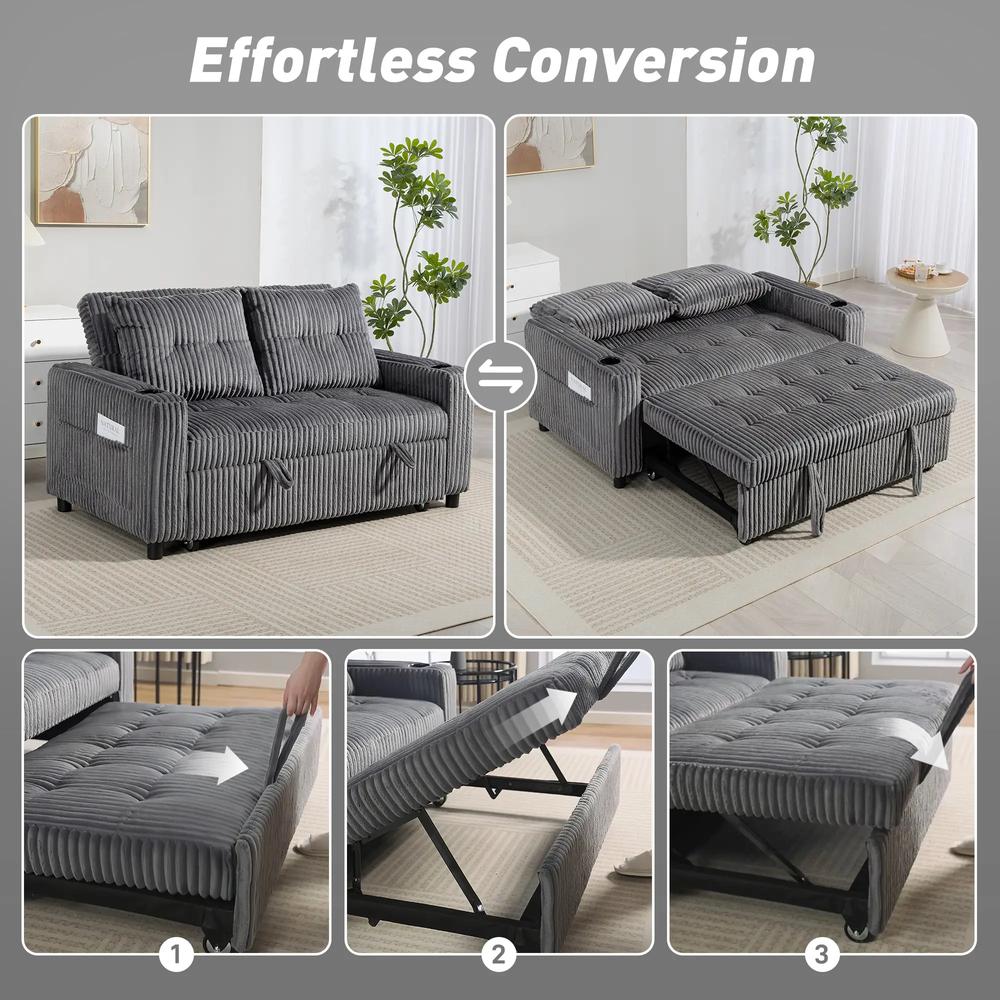 HOMCOM 2 Seater Click Clack Sofa Bed with Pull Out Design, Corduroy Upholstery Additional View 15