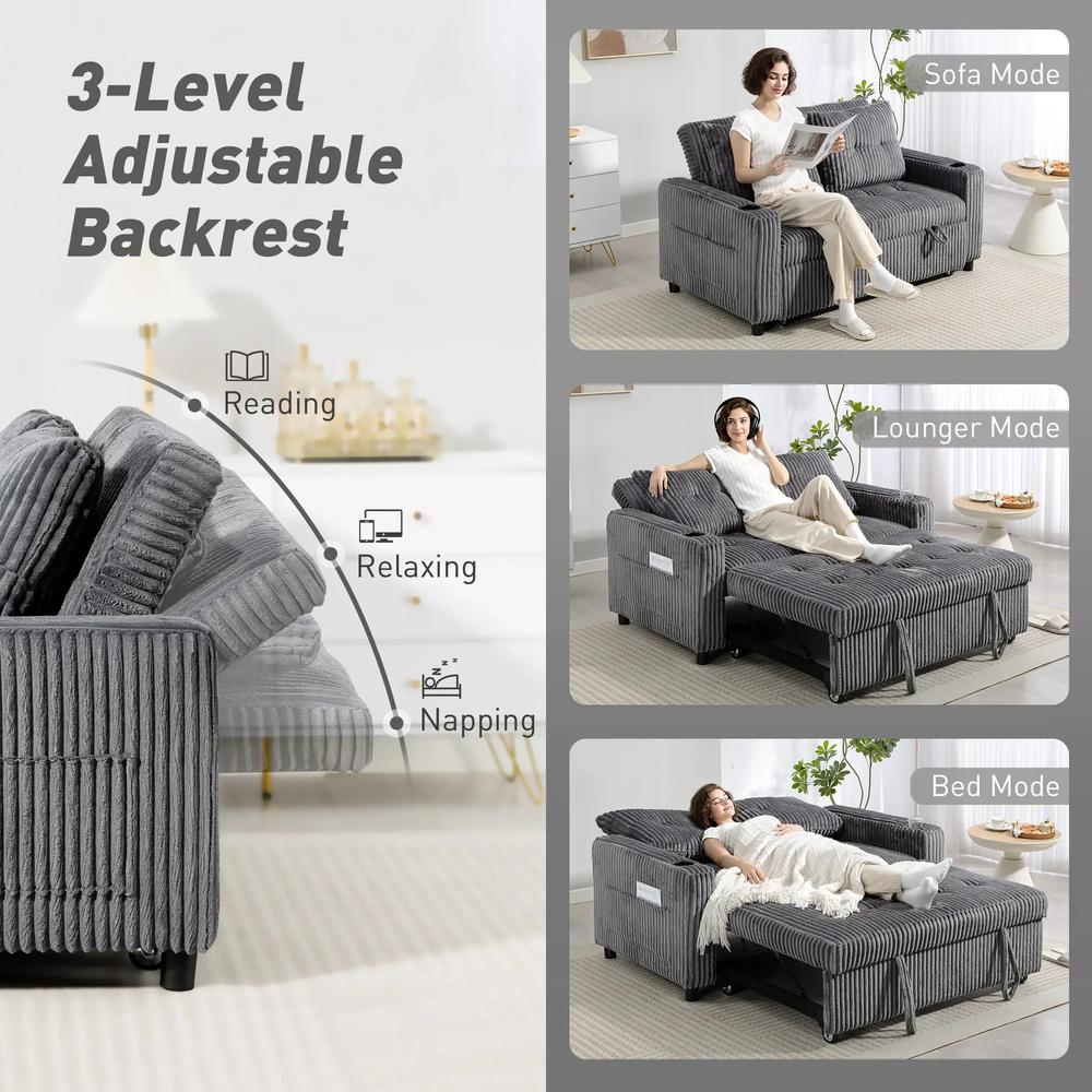 HOMCOM 2 Seater Click Clack Sofa Bed with Pull Out Design, Corduroy Upholstery Additional View 16
