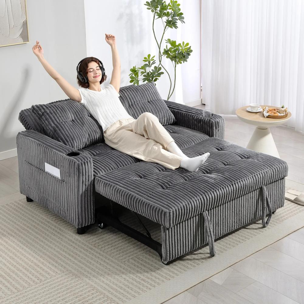 HOMCOM 2 Seater Click Clack Sofa Bed with Pull Out Design, Corduroy Upholstery Additional View 19