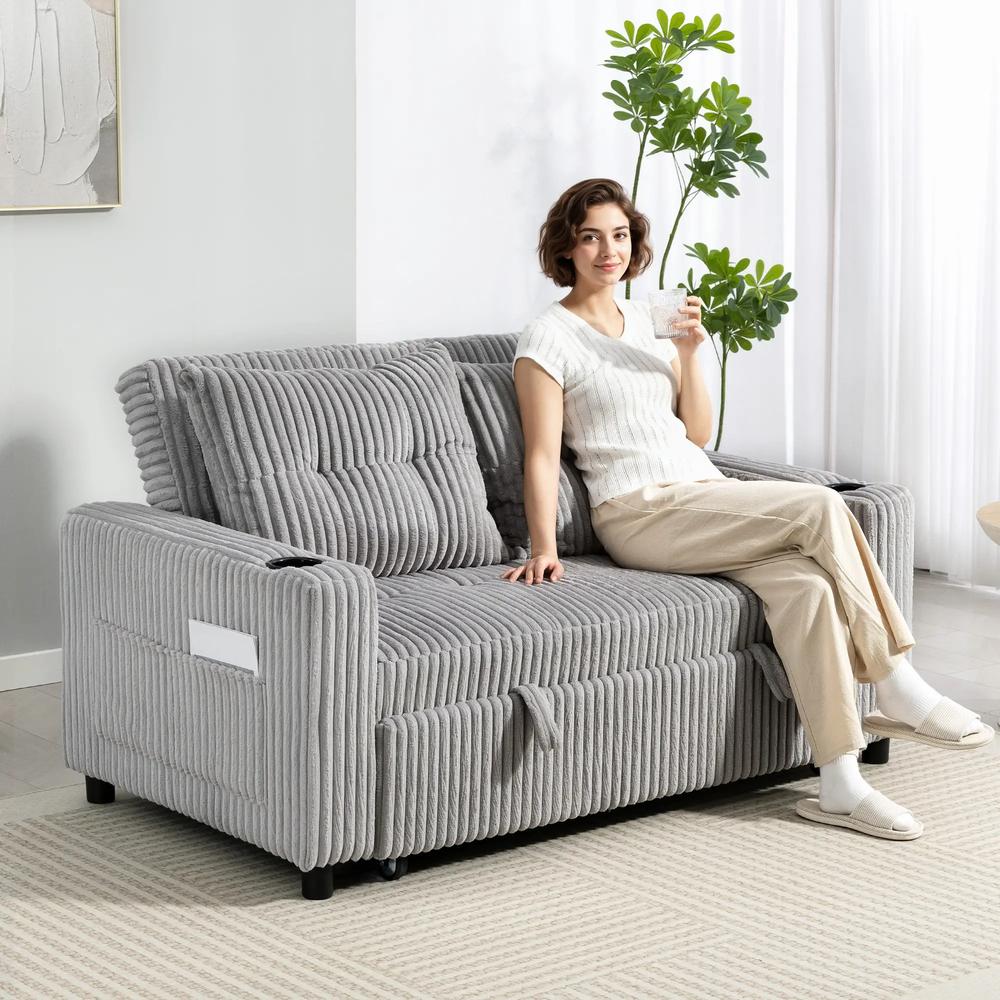 HOMCOM 2 Seater Click Clack Sofa Bed with Pull Out Design, Corduroy Upholstery Additional View 2