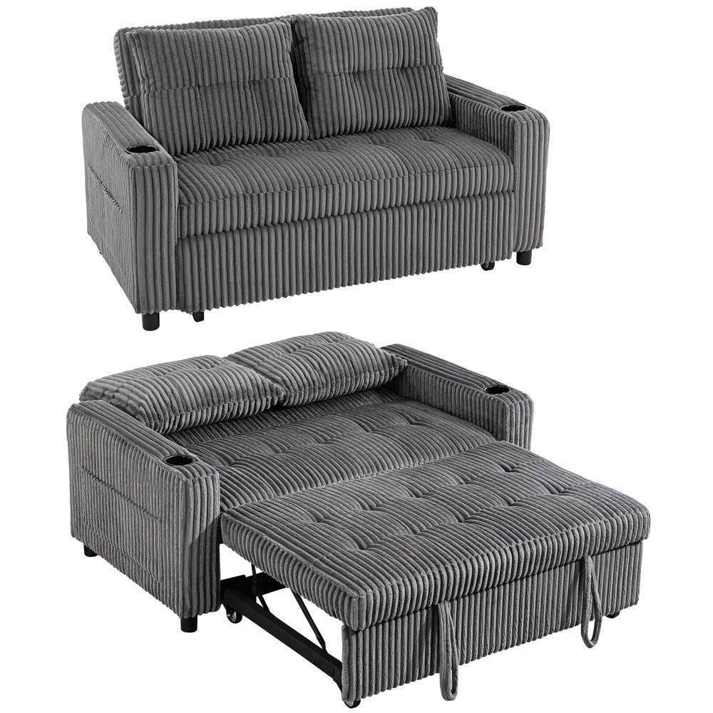 HOMCOM 2 Seater Click Clack Sofa Bed with Pull Out Design, Corduroy Upholstery Additional View 21
