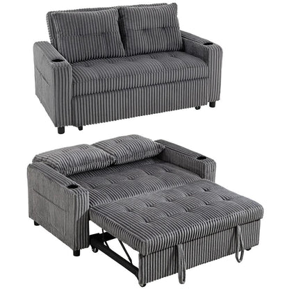 HOMCOM 2 Seater Click Clack Sofa Bed with Pull Out Design, Corduroy Upholstery Additional View 21