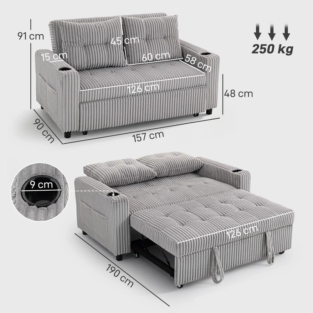 HOMCOM 2 Seater Click Clack Sofa Bed with Pull Out Design, Corduroy Upholstery Additional View 3