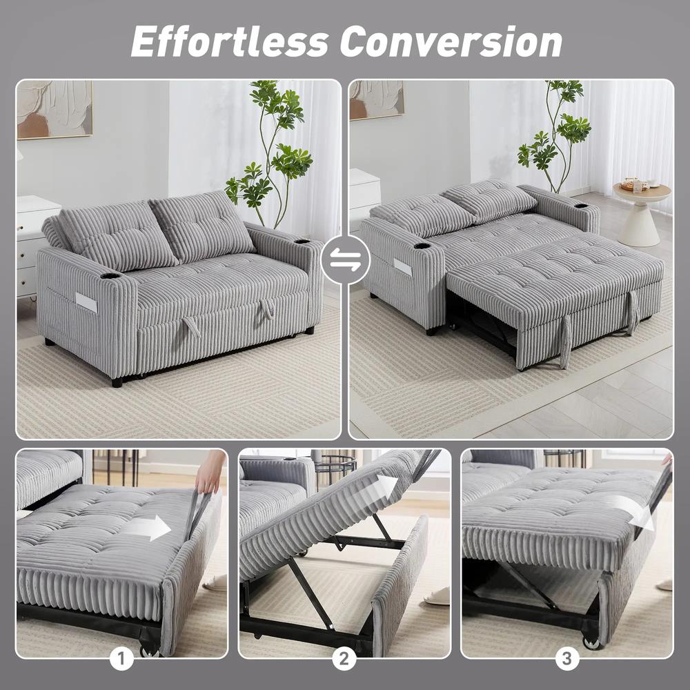 HOMCOM 2 Seater Click Clack Sofa Bed with Pull Out Design, Corduroy Upholstery Additional View 4