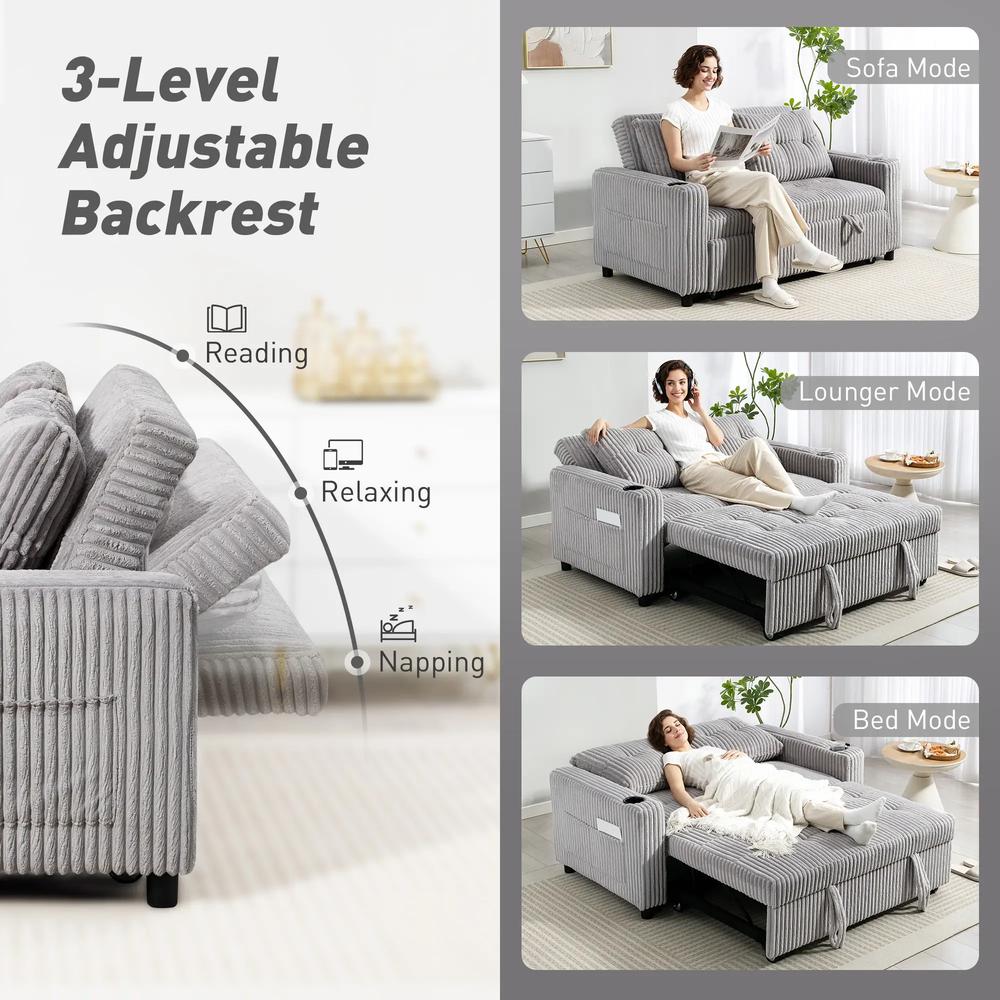 HOMCOM 2 Seater Click Clack Sofa Bed with Pull Out Design, Corduroy Upholstery Additional View 5