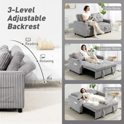 HOMCOM 2 Seater Click Clack Sofa Bed with Pull Out Design, Corduroy Upholstery Additional View 5