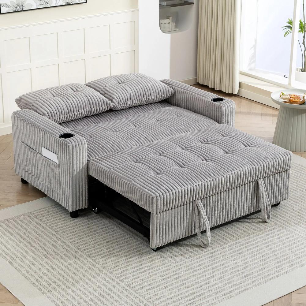 HOMCOM 2 Seater Click Clack Sofa Bed with Pull Out Design, Corduroy Upholstery Additional View 10