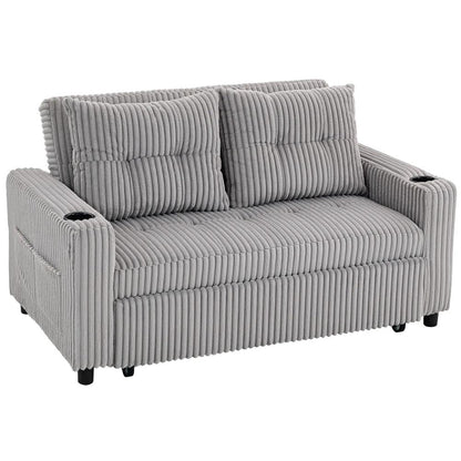HOMCOM 2 Seater Click Clack Sofa Bed with Pull Out Design, Corduroy Upholstery