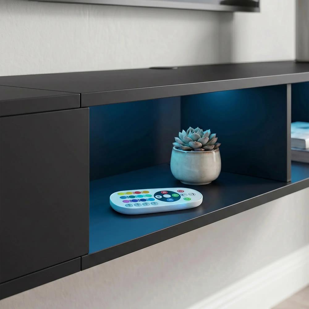 HOMCOM Wall Mounted TV Stand with RGB LED Lights, Floating Entertainment Centre for 75 Inch TV Additional View 12