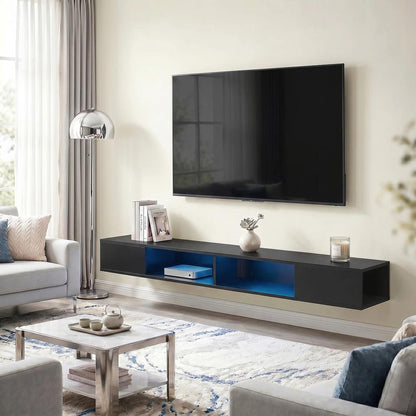 HOMCOM Wall Mounted TV Stand with RGB LED Lights, Floating Entertainment Centre for 75 Inch TV Additional View 14