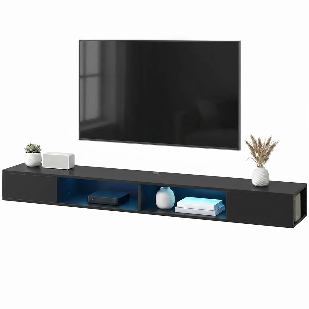 HOMCOM Wall Mounted TV Stand with RGB LED Lights, Floating Entertainment Centre for 75 Inch TV Additional View 15