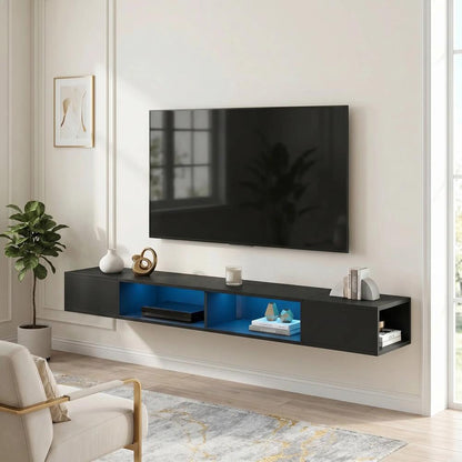 HOMCOM Wall Mounted TV Stand with RGB LED Lights, Floating Entertainment Centre for 75 Inch TV Additional View 2