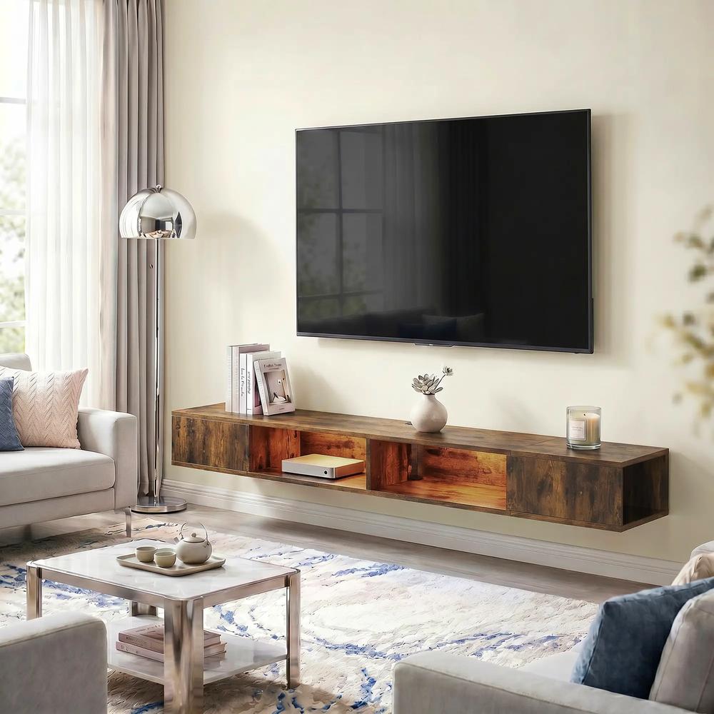 HOMCOM Wall Mounted TV Stand with RGB LED Lights, Floating Entertainment Centre for 75 Inch TV Additional View 29