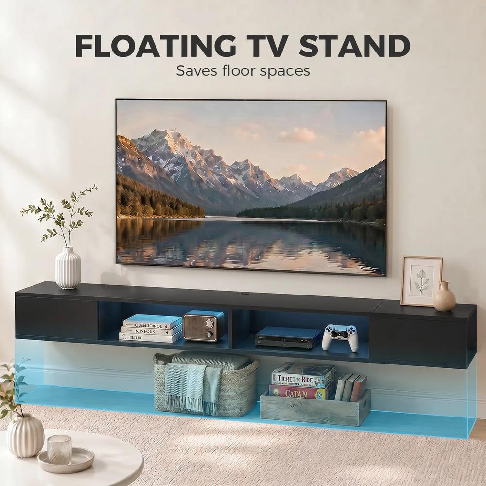 HOMCOM Wall Mounted TV Stand with RGB LED Lights, Floating Entertainment Centre for 75 Inch TV Additional View 4