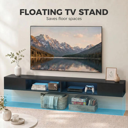 HOMCOM Wall Mounted TV Stand with RGB LED Lights, Floating Entertainment Centre for 75 Inch TV Additional View 4