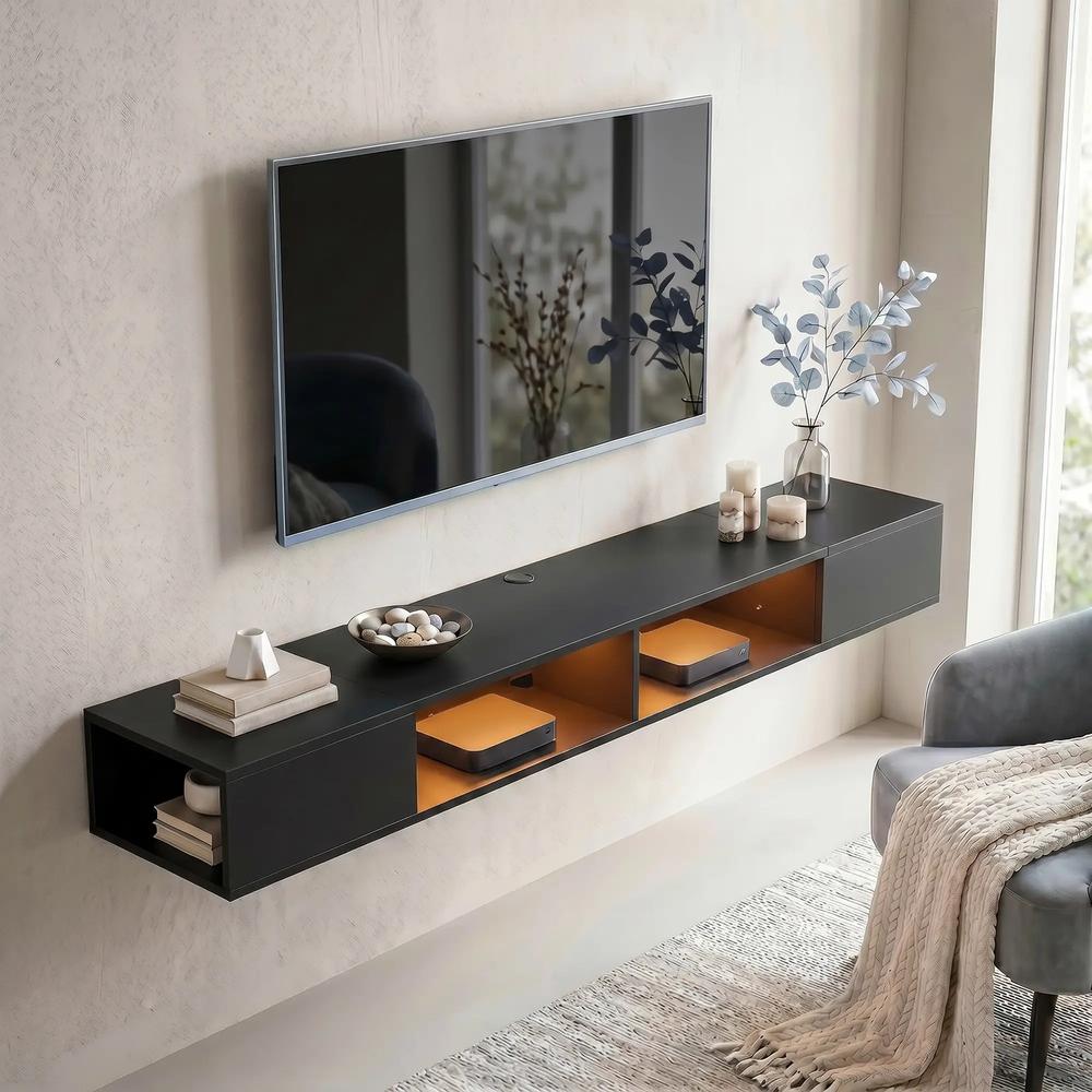 HOMCOM Wall Mounted TV Stand with RGB LED Lights, Floating Entertainment Centre for 75 Inch TV Additional View 8