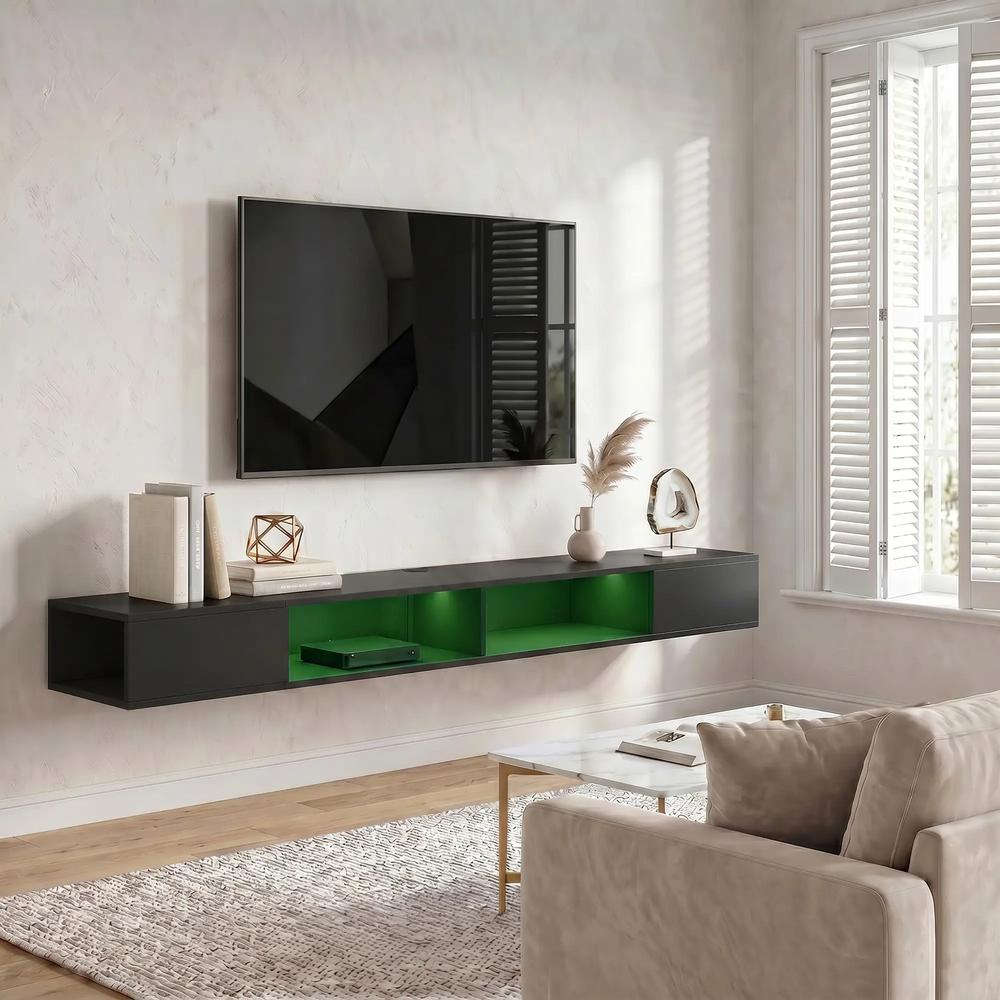 HOMCOM Wall Mounted TV Stand with RGB LED Lights, Floating Entertainment Centre for 75 Inch TV Additional View 9