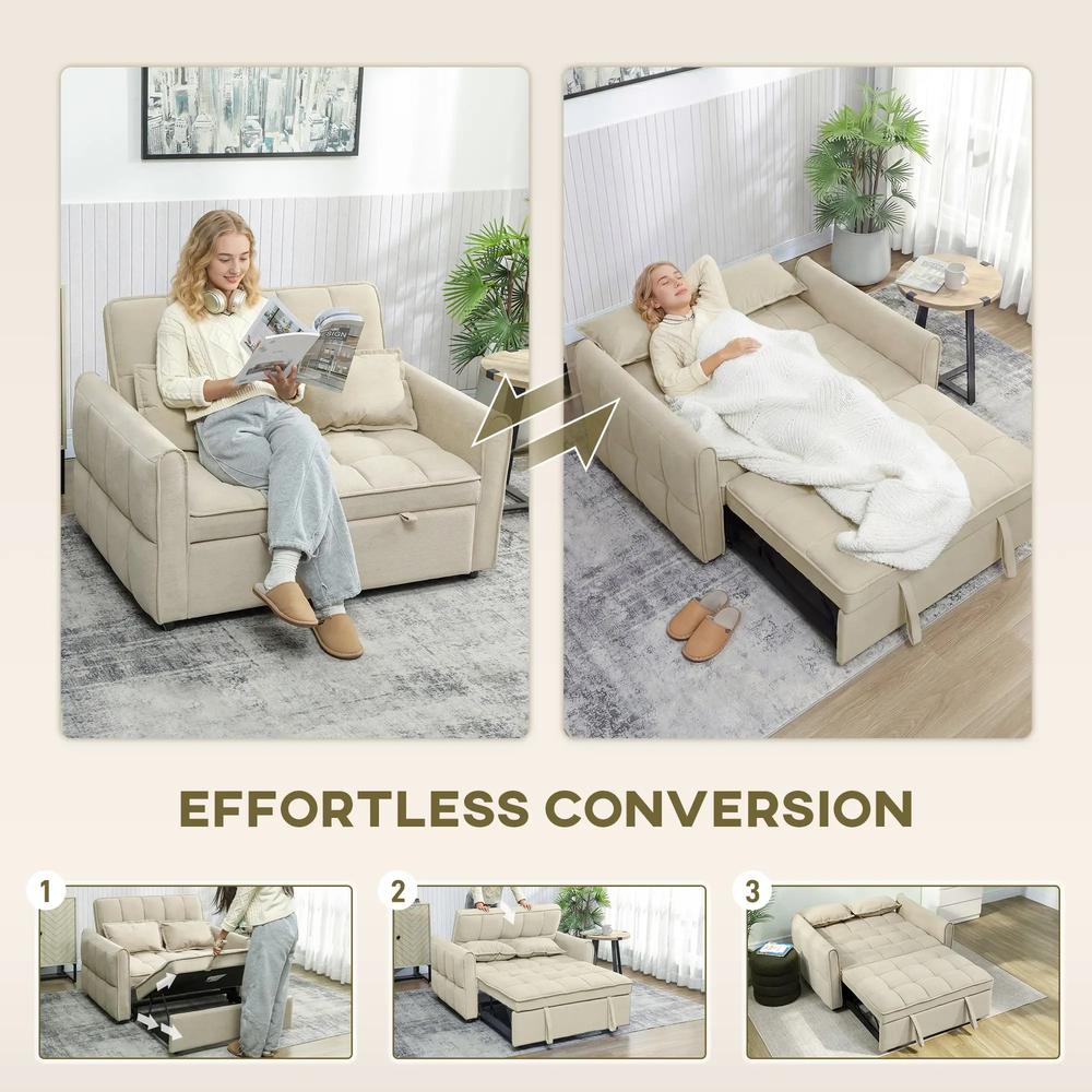 HOMCOM 2 Seater Sofa Bed, 3-in-1 Convertible Sleeper Sofa with Click-clack Adjustable Backrest and 2 Pillows Additional View 19