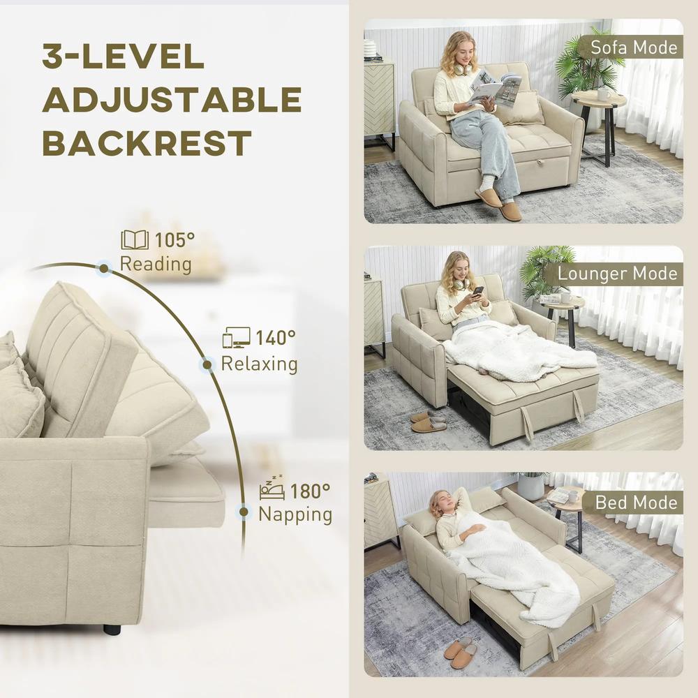 HOMCOM 2 Seater Sofa Bed, 3-in-1 Convertible Sleeper Sofa with Click-clack Adjustable Backrest and 2 Pillows Additional View 20