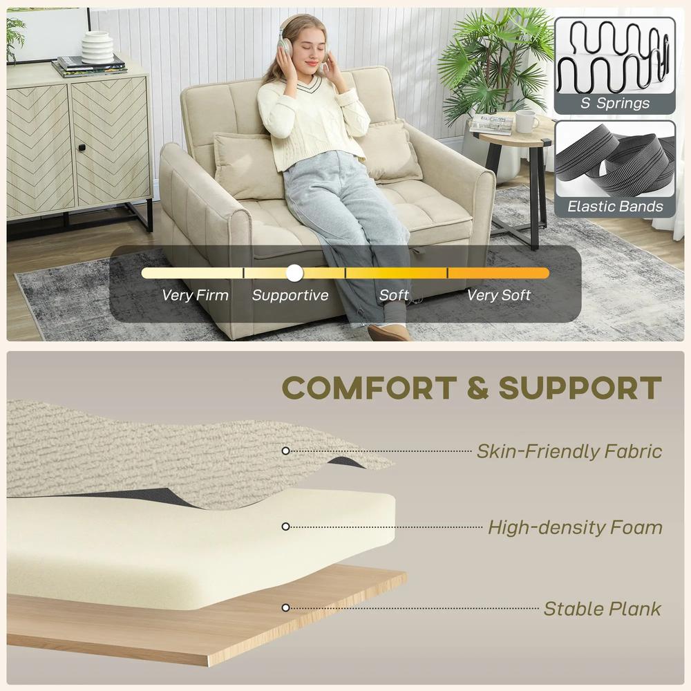 HOMCOM 2 Seater Sofa Bed, 3-in-1 Convertible Sleeper Sofa with Click-clack Adjustable Backrest and 2 Pillows Additional View 21