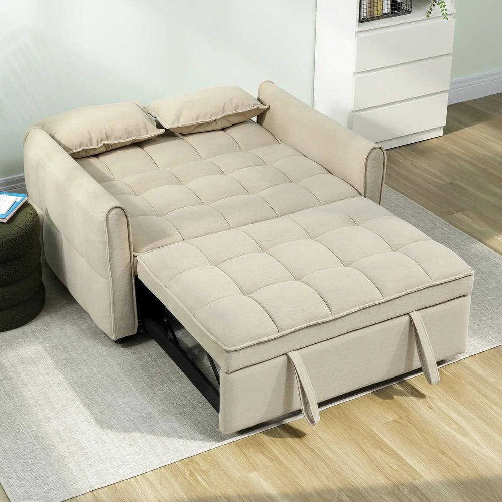 HOMCOM 2 Seater Sofa Bed, 3-in-1 Convertible Sleeper Sofa with Click-clack Adjustable Backrest and 2 Pillows Additional View 25